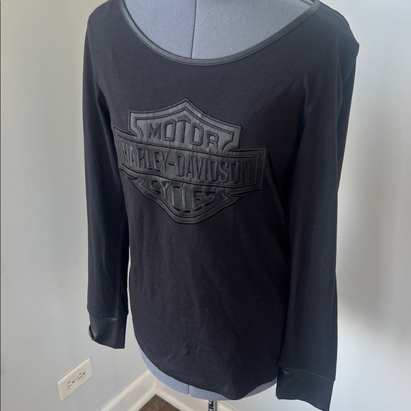 NWT Harley-Davidson Size L Black Long Sleeve Top Bar & Shield Logo Embroidered - Picture 14 of 16